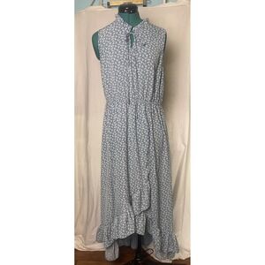 Kirundo Womans Blue Floral SmallPrint Sleeveless Cottage Core Prairie Dress Lg